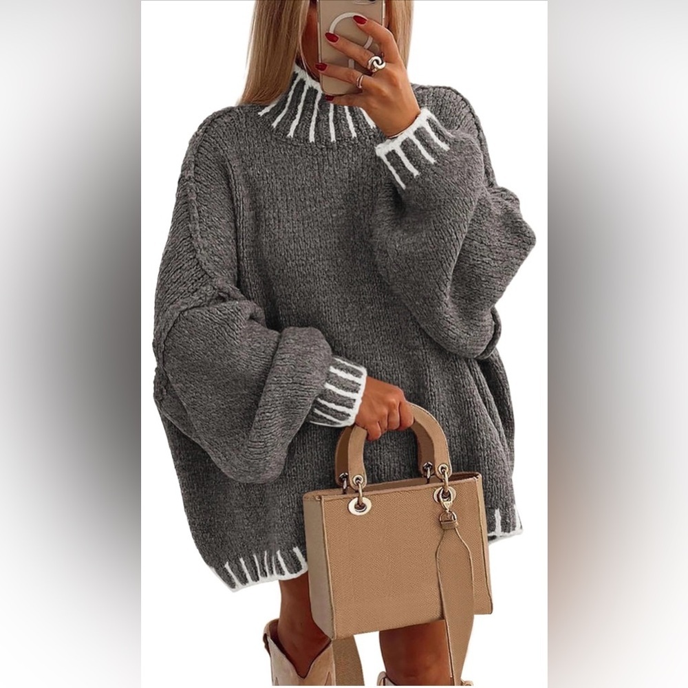 🆕Pullover Long Sleeve Mock Neck Chunky Knit Sweater